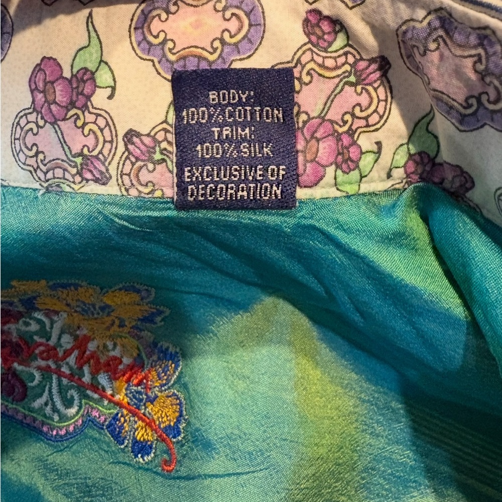 Robert Graham Blue & Green Striped Button Down Shirt Flip Cuffs w/Floral Design - Picture 8 of 12